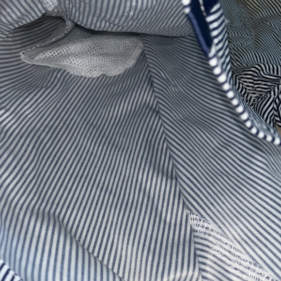 Swim trunks 28 TW 👁 CE Navy Pinstripe Swimming Unlined Velcro Fly 9 Inseam - Picture 10 of 11